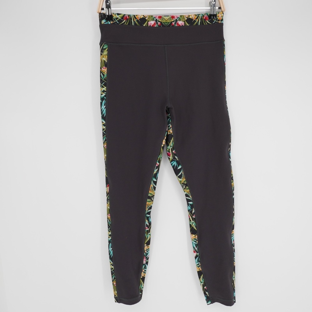 Johnny Was Leggings Womens M Gray Tropical Floral Boho Stripe Fitted Athetic - Picture 10 of 11
